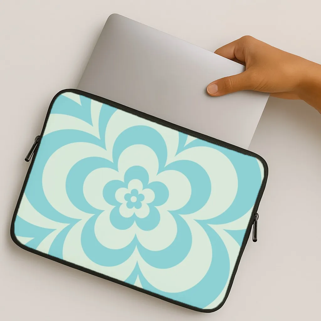 Slim Fitment Teal Abstract Flower Pattern  Laptop Sleeve