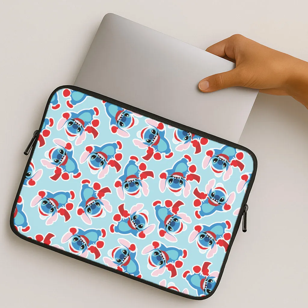 Blue Alien Christmas Pattern Laptop Sleeve Vivid Surface Detail