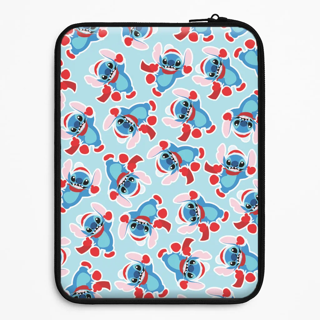Blue Alien Christmas Pattern Laptop Sleeve Soft Texture