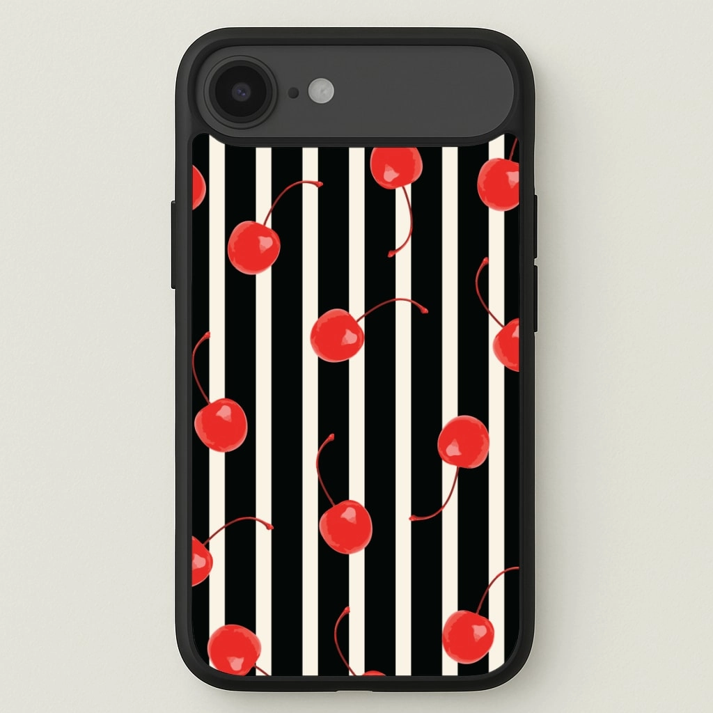 Black And White Stripes With Cherries Phone Case Compact Feel