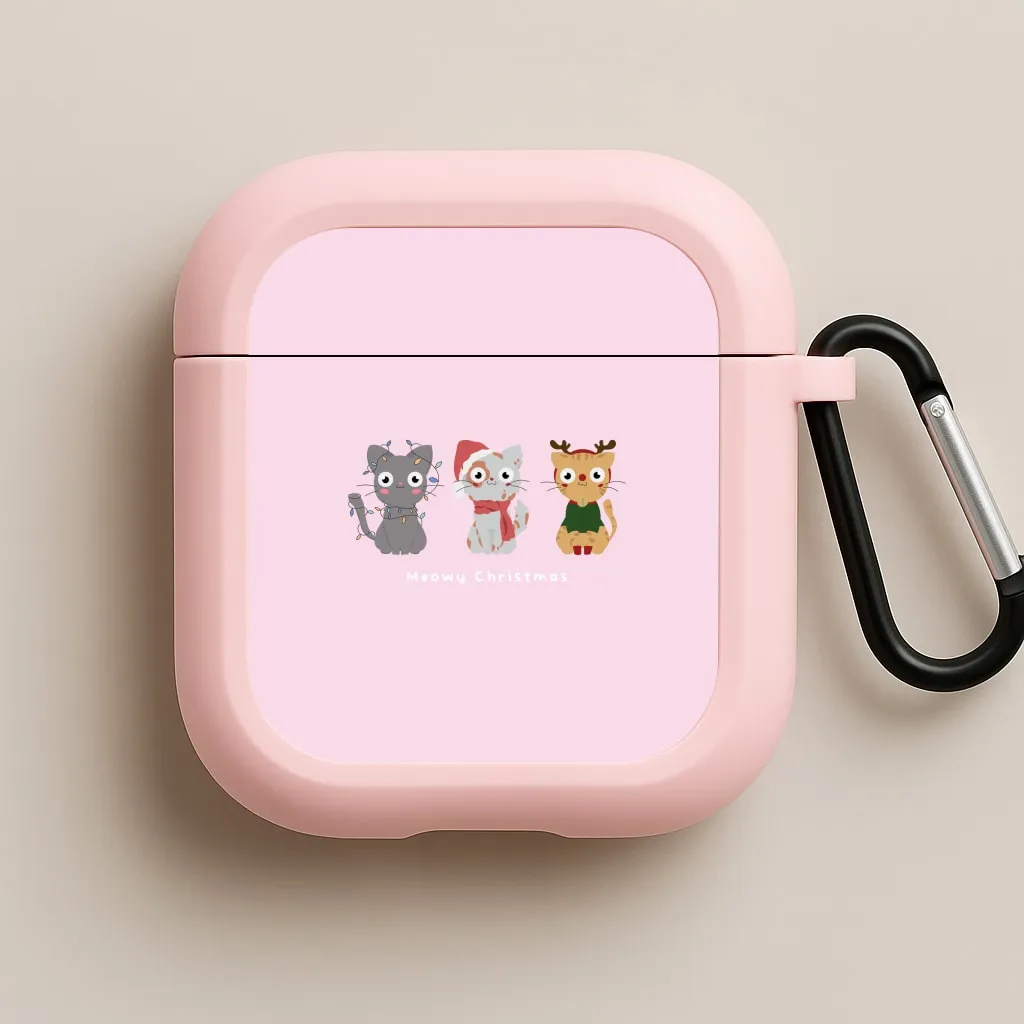 lightweight ergonomic silicone travel shell Meowy Christmas  AirPods Case