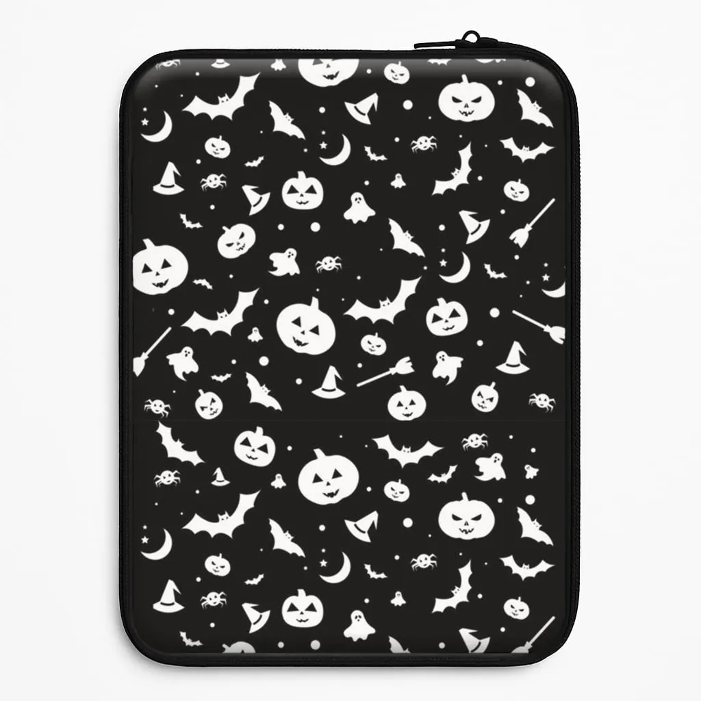 Black and White Halloween Pattern Laptop Sleeve Vivid Detail Texture