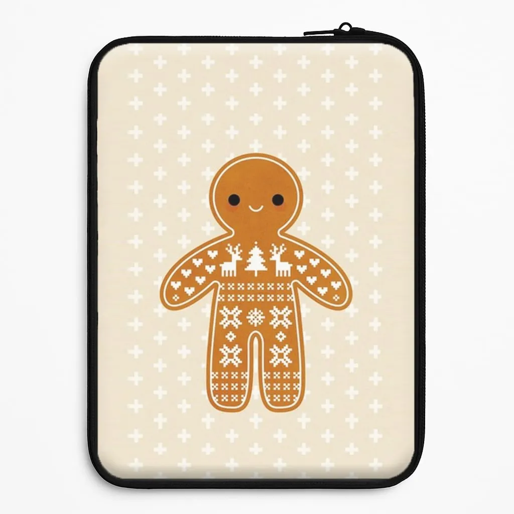 Minimal Form Christmas Jumper Pattern Gingerbread Man Laptop Sleeve