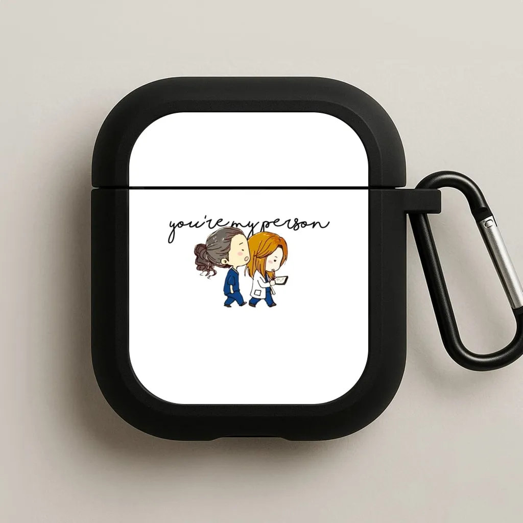 Minimalist Protective Shell Vibrant Tech Accessory You're My Person Cartoon - Grey's AirPods Case