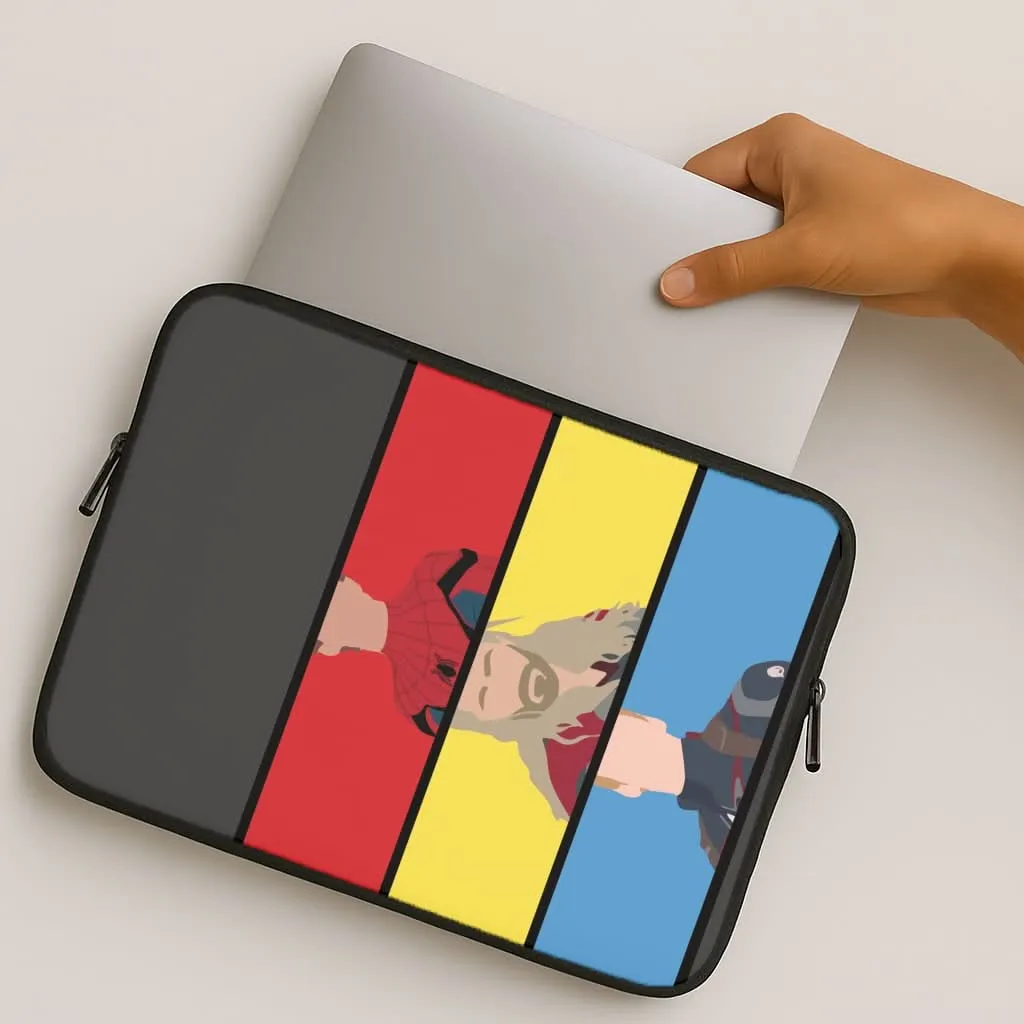Superhero Team Red, Yellow And Blue Laptop Sleeve Premium Texture Matte Pattern Layer