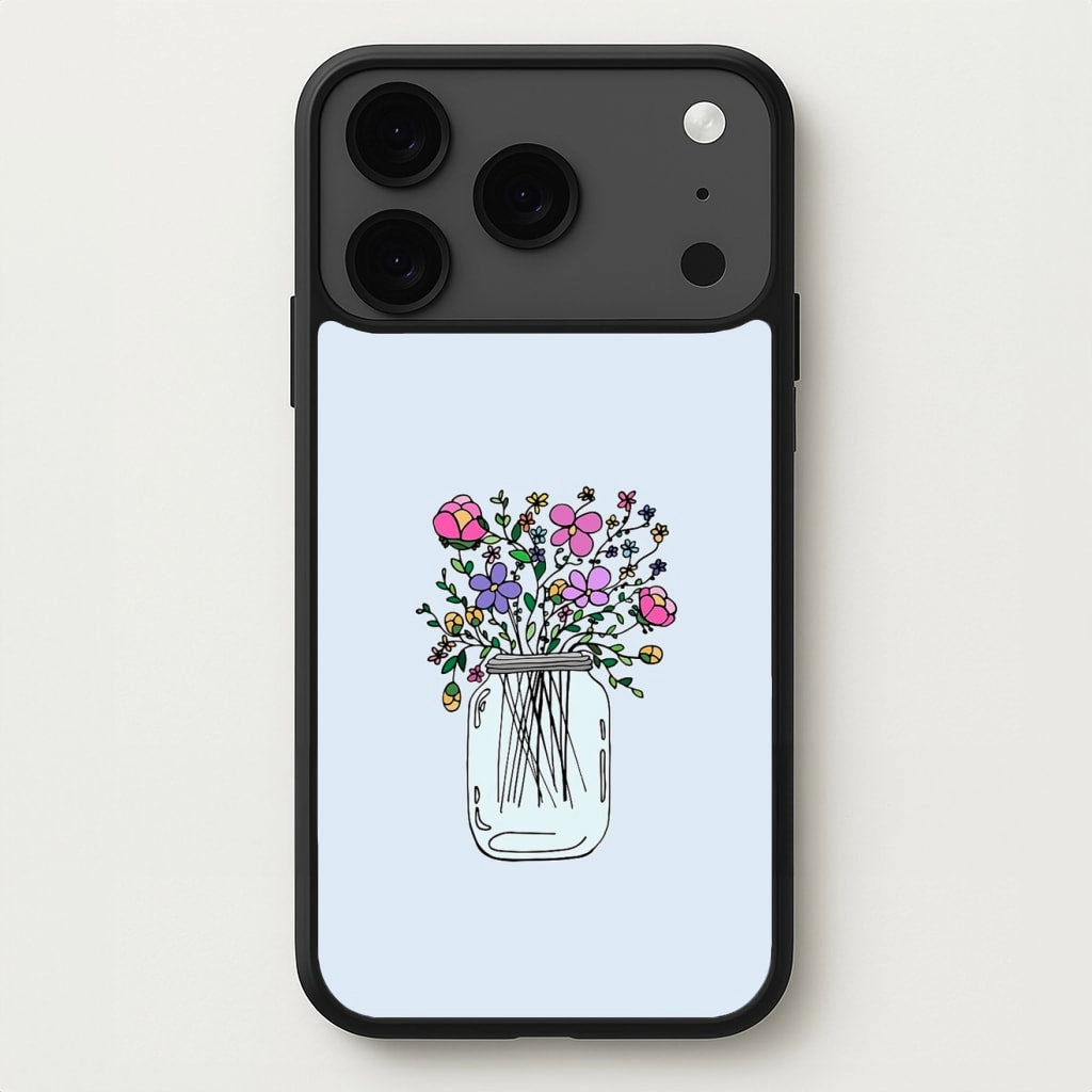 Cartoon Flower Jar Phone Case Customizable Option Rugged Look Finish