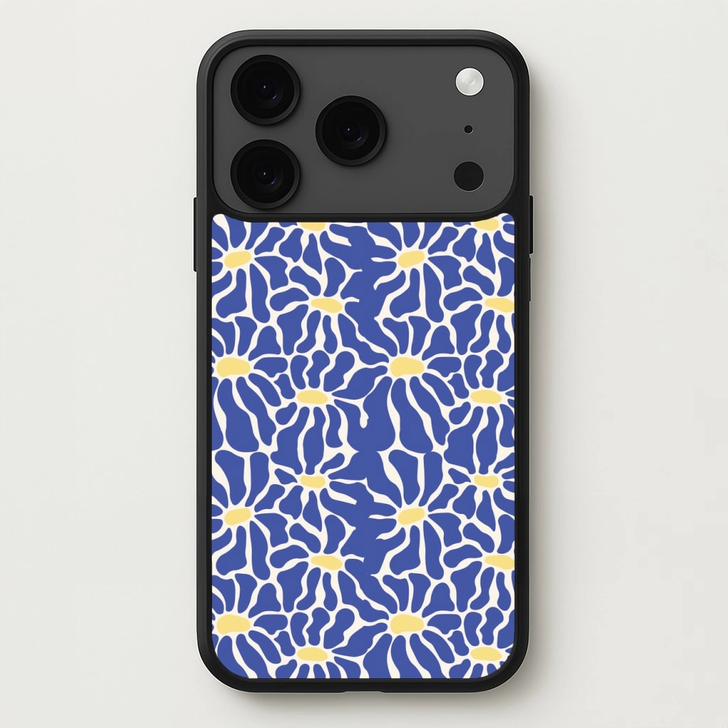Protective Edge Layer Protective Frame Dark Blue Flowers - Summer Phone Case