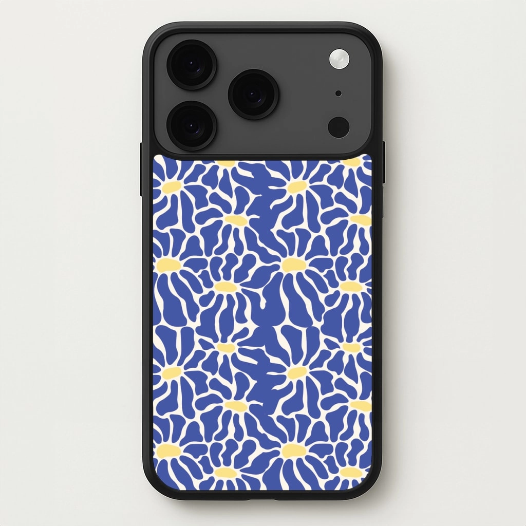 Rugged Texture Design Dark Blue Flowers - Summer Phone Case