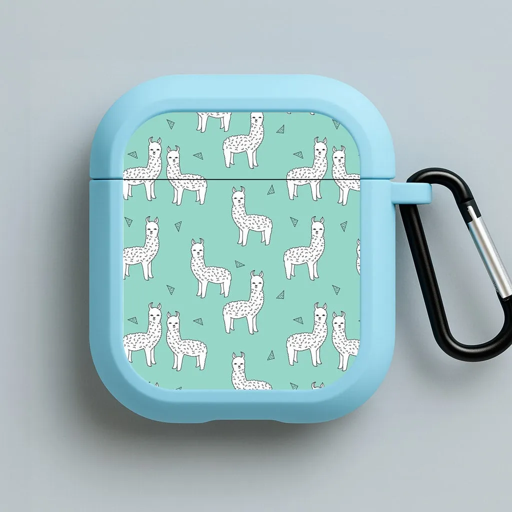 Mint Alpaca Pattern AirPods Case Portable Daily Shell compact magnetic closure case