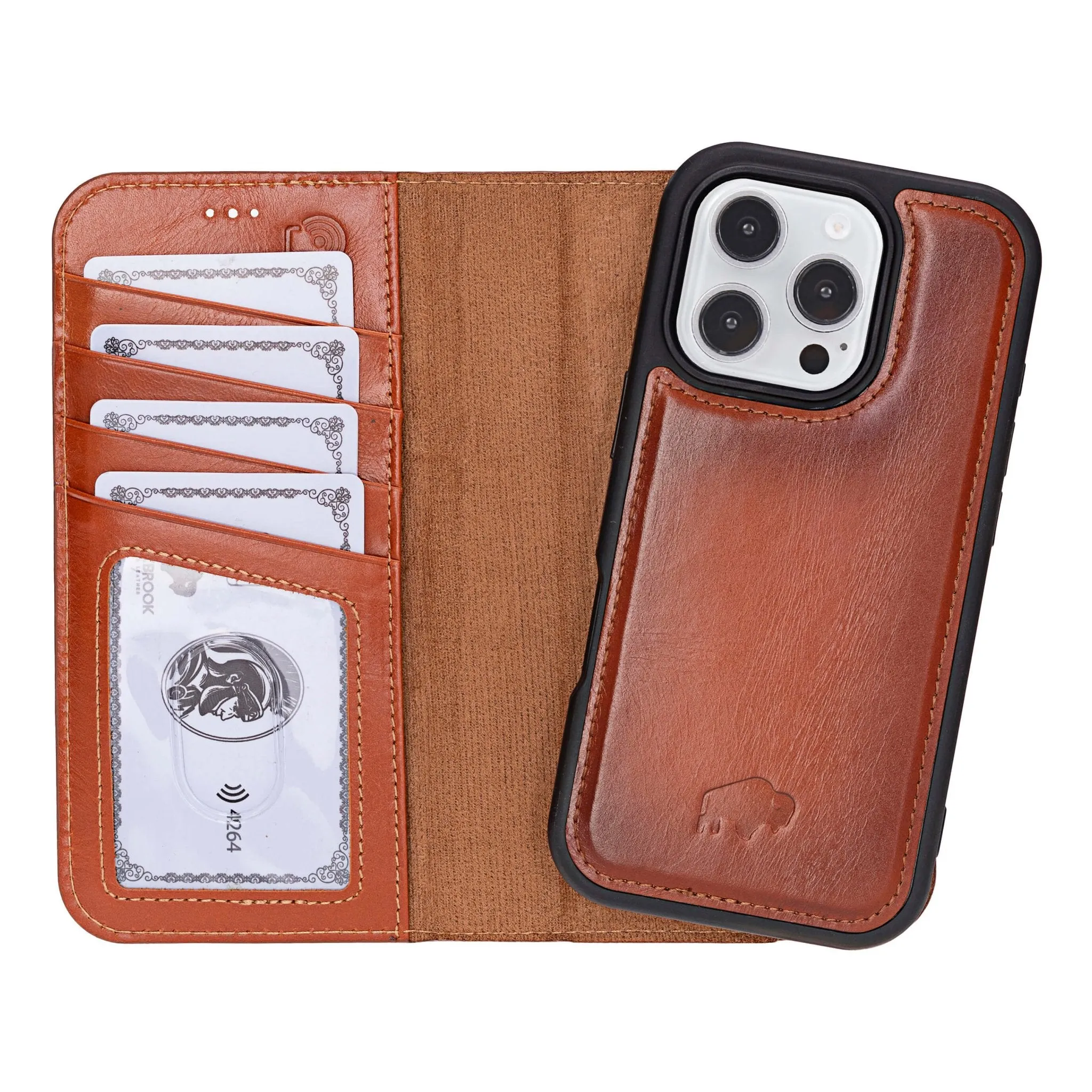 Carter Detachable Leather Wallet Case ?C iPhone 16 Pro, Burnished Tan Durable Texture Layer