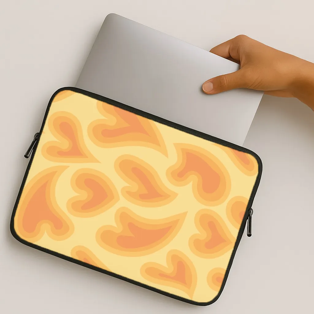 Wireless Compatible Flexible Grip Texture Trippy Summer Hearts Orange Pattern Laptop Sleeve
