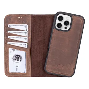 Clear View Stylish Layer Carter Detachable Leather Wallet Case ?C iPhone 16 Pro Max, Distressed Coffee