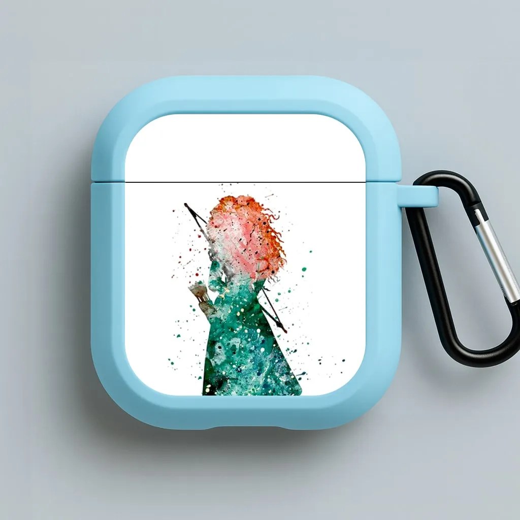 portable neon silicone protector Watercolour Princess Merida Brave Fairytale AirPods Case