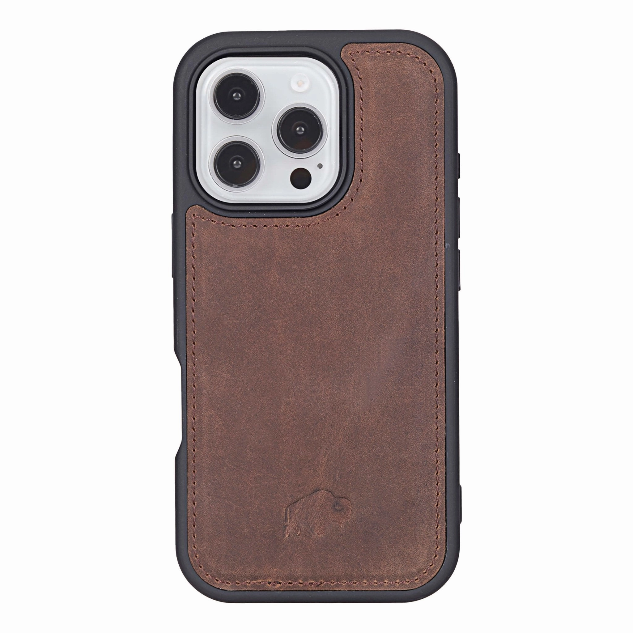 Matte Edge Ergonomic form Modern York MagSafe Leather Case ?C iPhone 16 Pro, Distressed Coffee