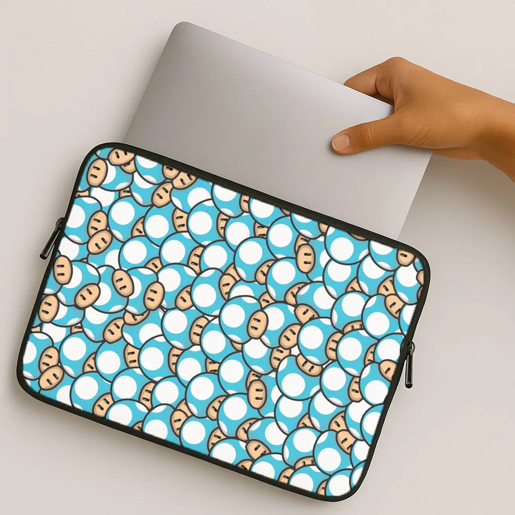 Minimal Edge Design Matte Protection Mushroom Pattern - Light Blue Laptop Sleeve