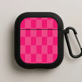 Minimal Protective Holder Neon Pink Checkered Abstract Pattern AirPods Case