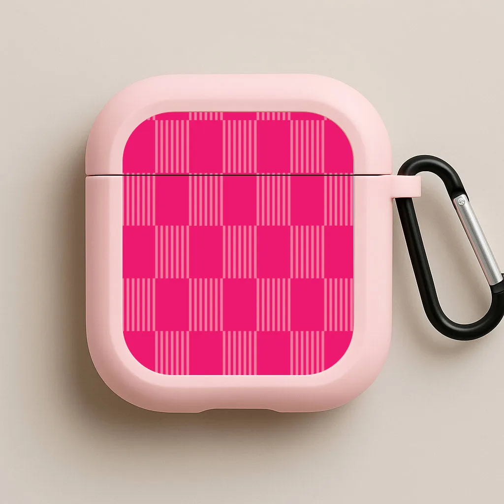 Neon Pink Checkered Abstract Pattern AirPods Case dustproof protection shell