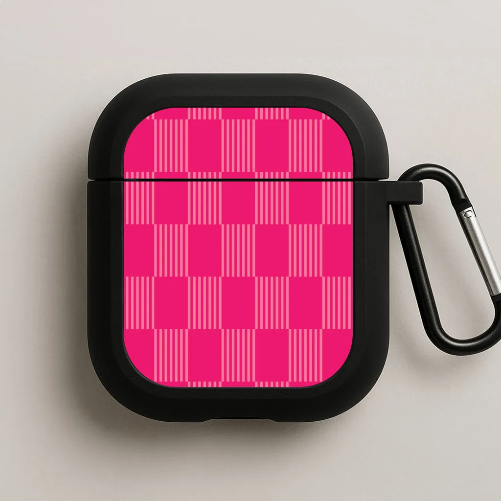 Minimal Protective Holder Neon Pink Checkered Abstract Pattern AirPods Case