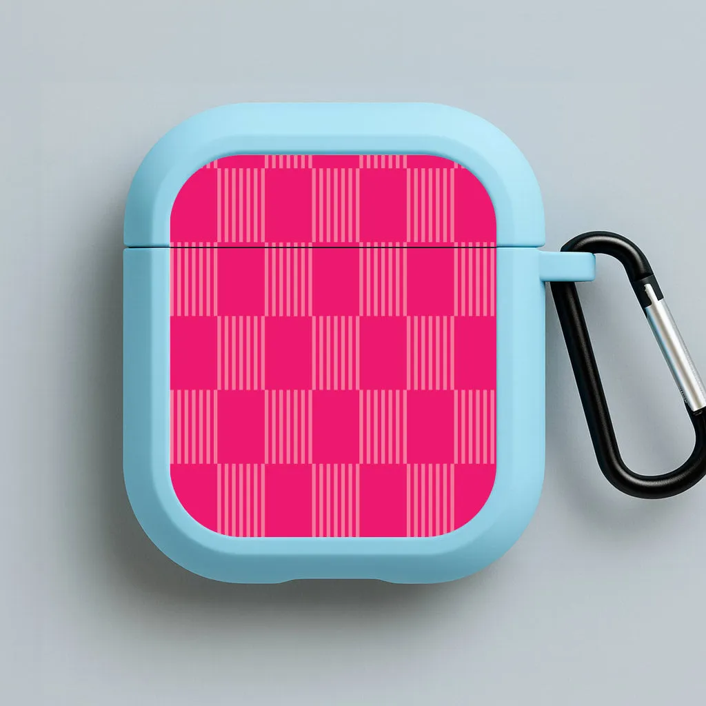 Slim Protective Holder Neon Pink Checkered Abstract Pattern AirPods Case