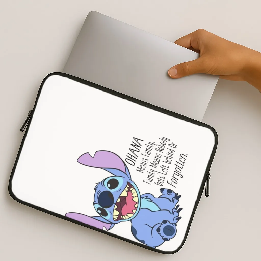 Ohana Means Family - Blue Alien Laptop Sleeve Functional Design
