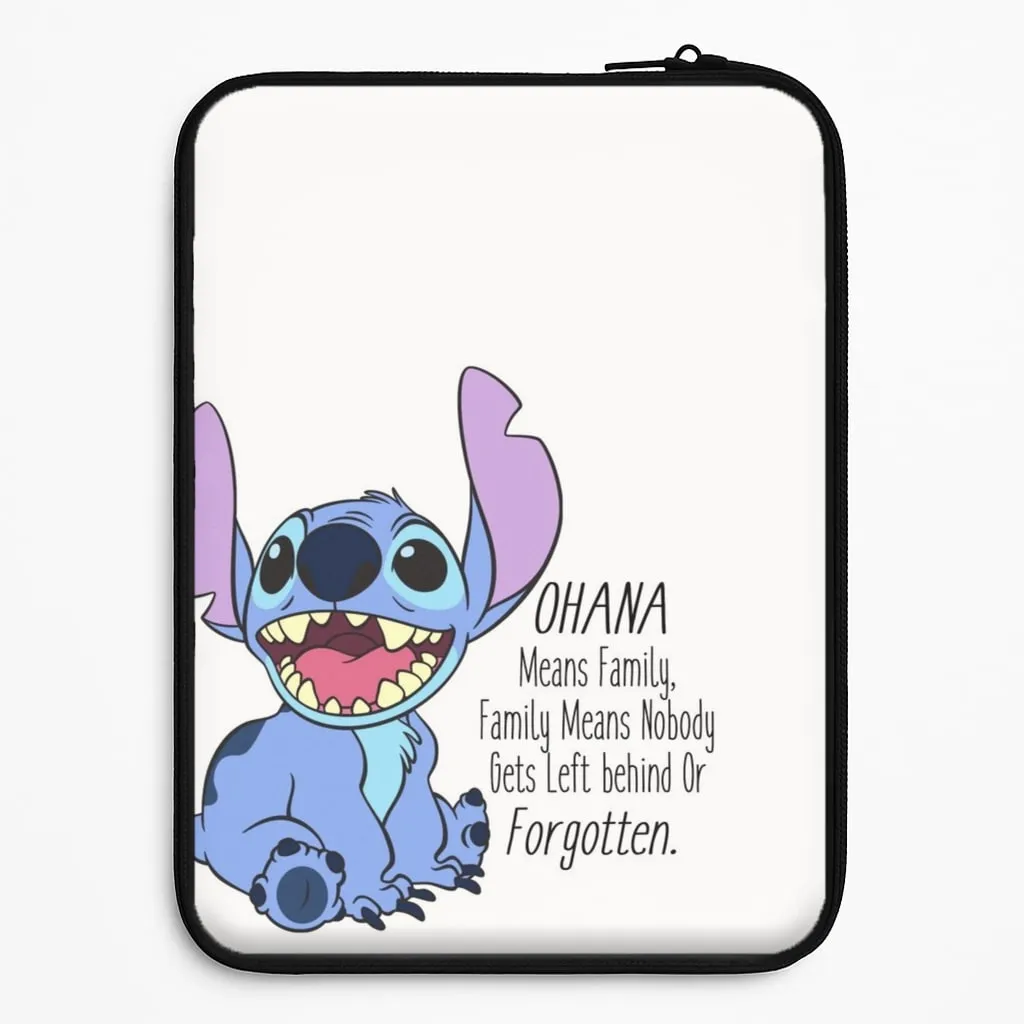 Customizable Option Rugged Edge Texture Ohana Means Family - Blue Alien Laptop Sleeve