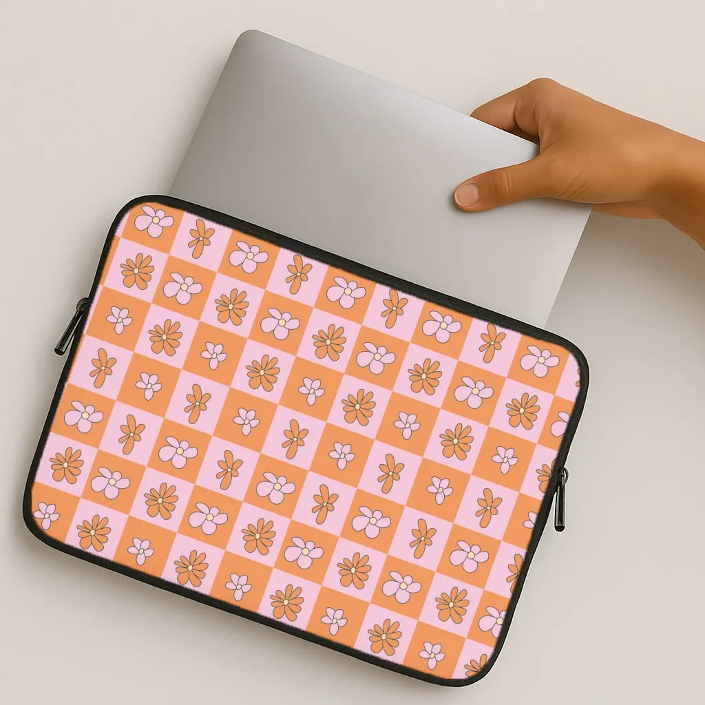 Orange And Pink Checked - Floral Patterns Laptop Sleeve Shock shield