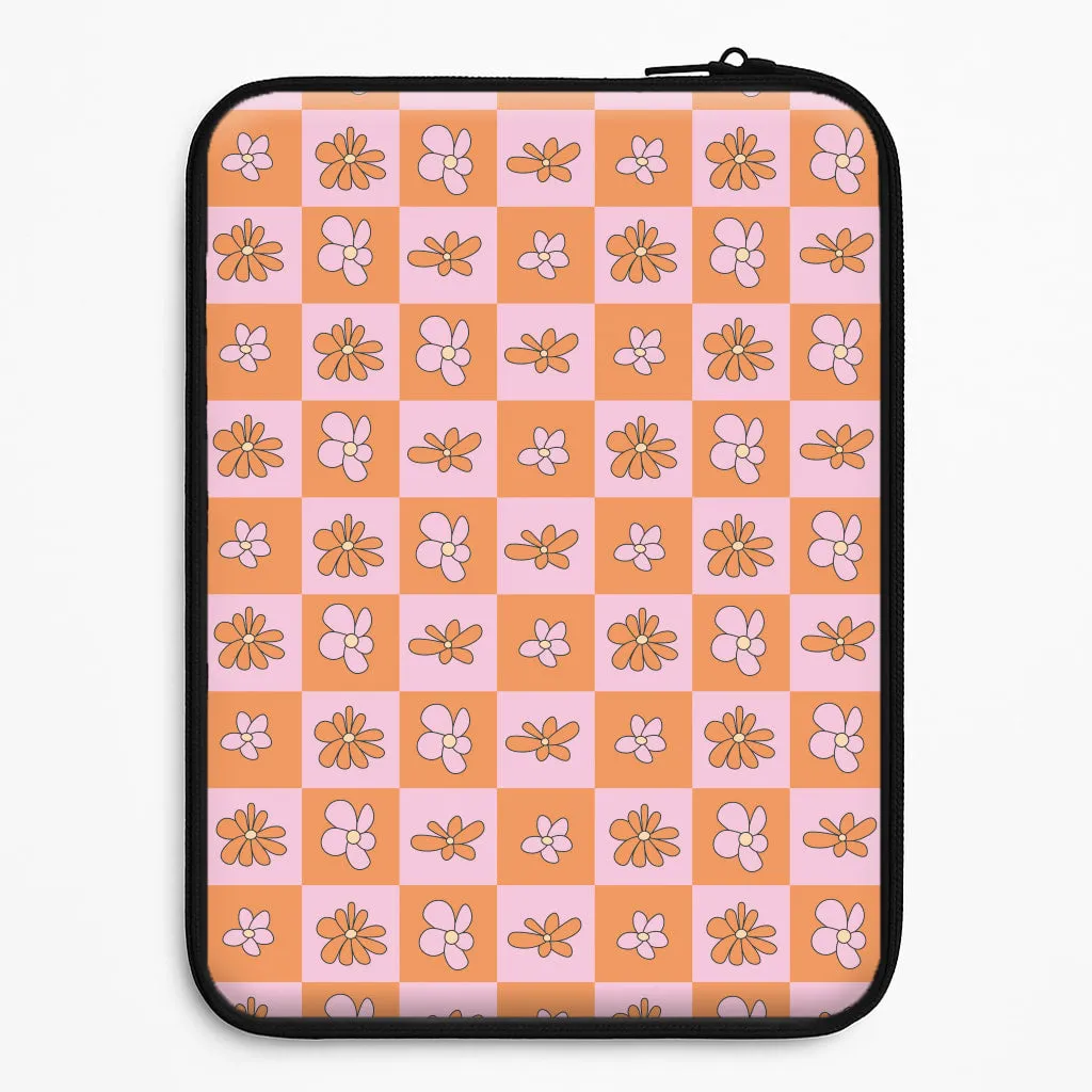 Luxury Grip Orange And Pink Checked - Floral Patterns Laptop Sleeve