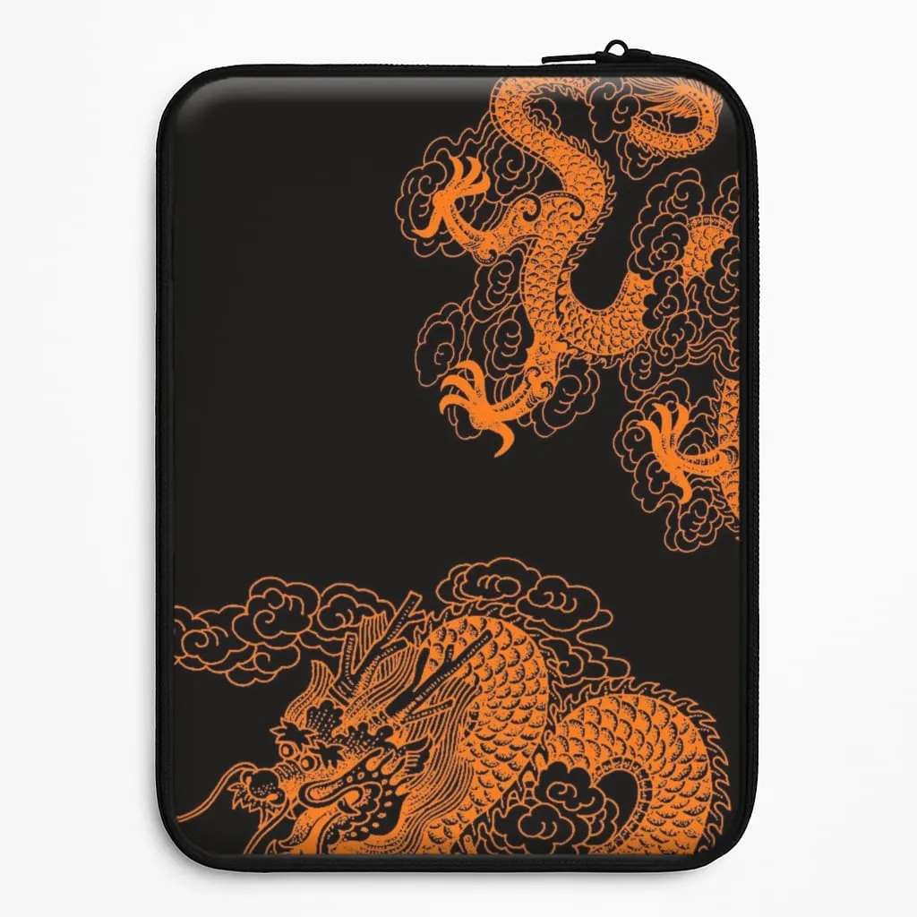 Orange Dragon Laptop Sleeve Marble Pattern Casual Wear