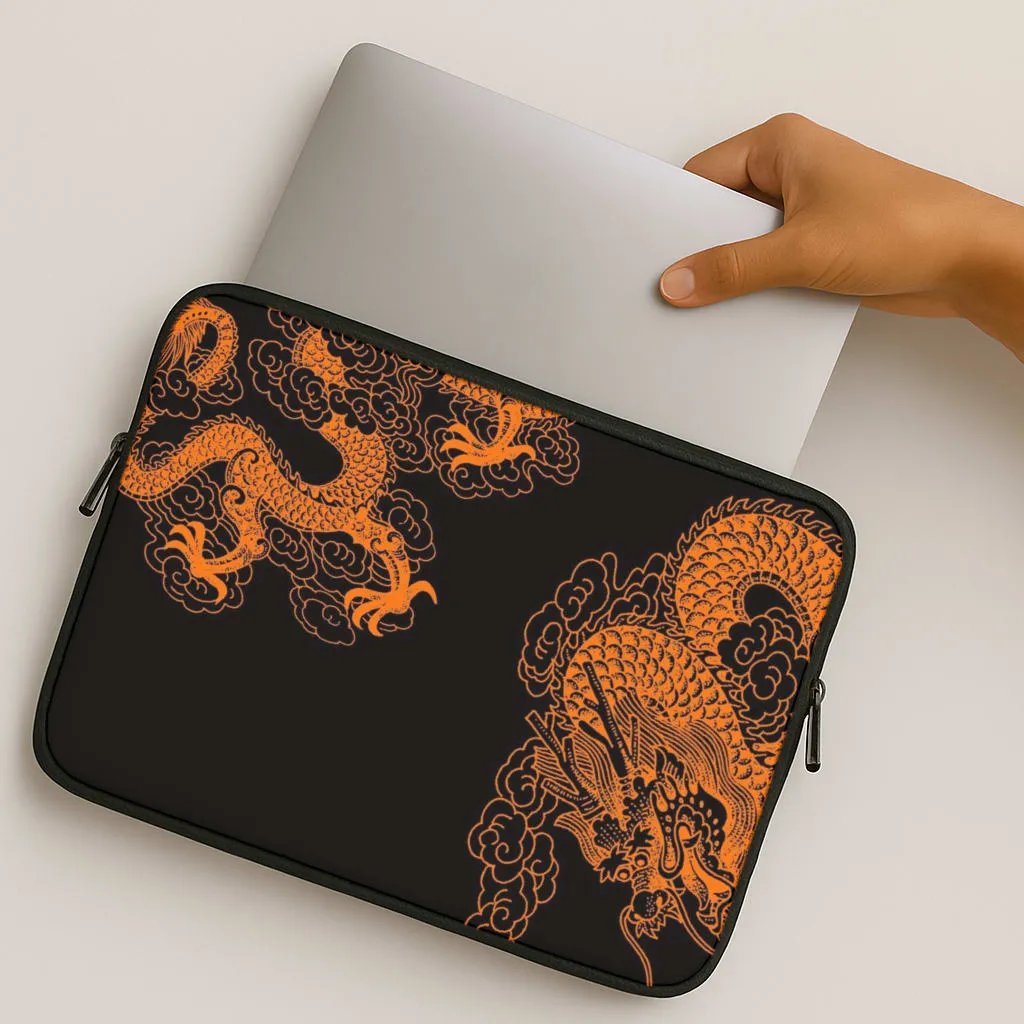 Orange Dragon Laptop Sleeve Soft Interior Durable Texture