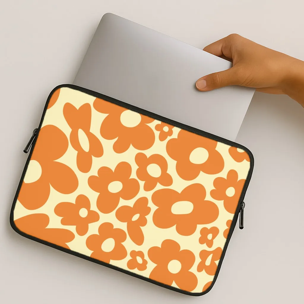 Sleek Feel Orange Flowers - Trippy Patterns Laptop Sleeve
