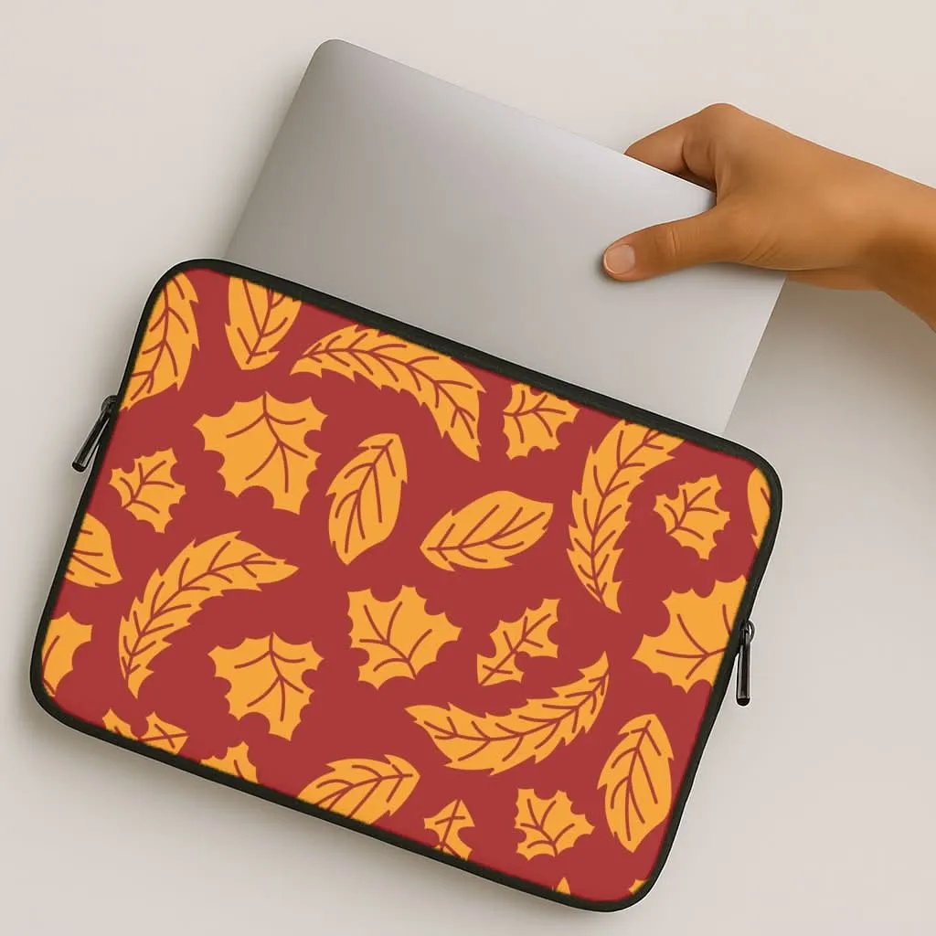 Polished Style Soft touch finish Orange Leaves Pattern Laptop Sleeve