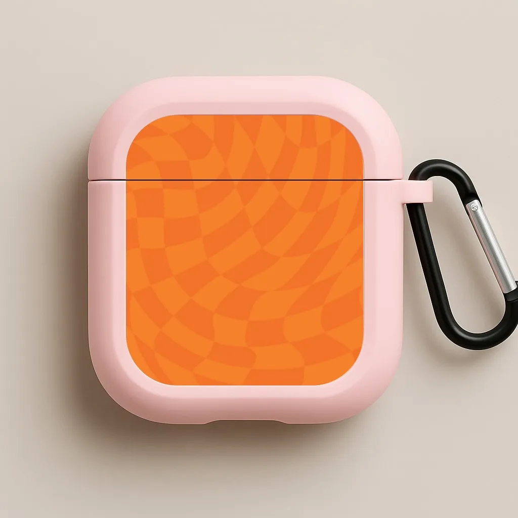 Orange Trippy Checkerboard Pattern AirPods Case Smooth Texture Shell classic minimalist shell