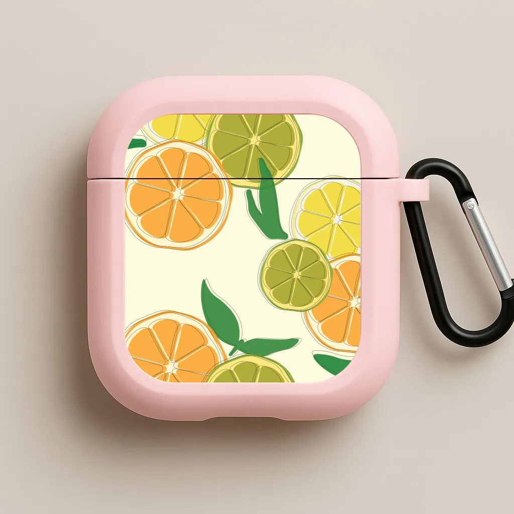 travel size airpods shell Anti Impact Protector Oranges, Leomns And Limes - Fruit Patterns AirPods Case