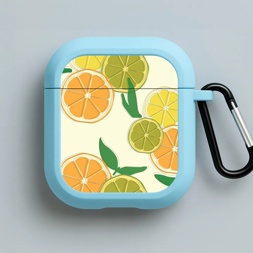 compact lightweight pastel leather protector Oranges, Leomns And Limes - Fruit Patterns AirPods Case