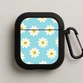 Pastel Blue Smiley Daisies Pattern AirPods Case Durable Silicone Grip fashion minimalist airpods shell