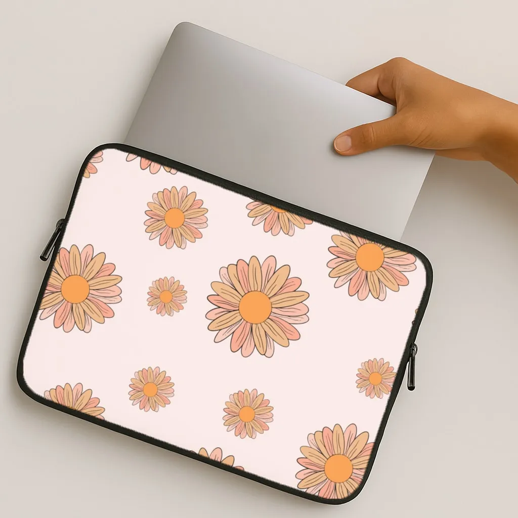 Peach Daisy Laptop Sleeve Gloss Finish Design Flexible Grip Form