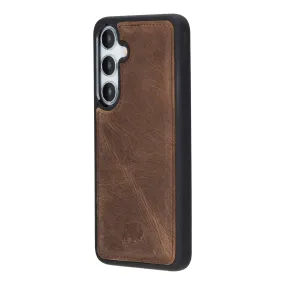 Luxury Edge Texture York Leather Snap-On Case ?C Galaxy S25 Plus, Distressed Coffee