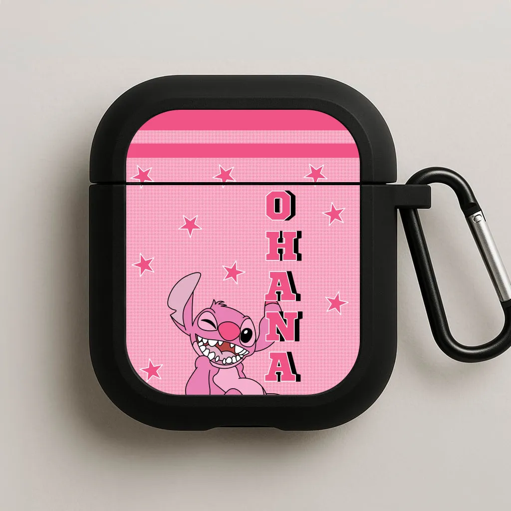 stylish charging protector Durable Rubber Finish Pink Alien Ohana AirPods Case