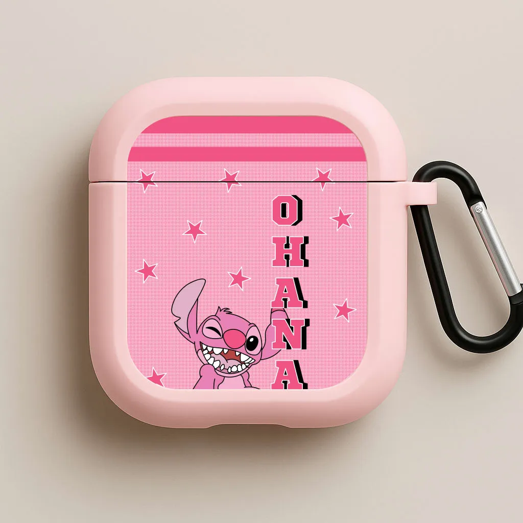 Pink Alien Ohana AirPods Case Modern Compact Bag leather wrapped airpods case