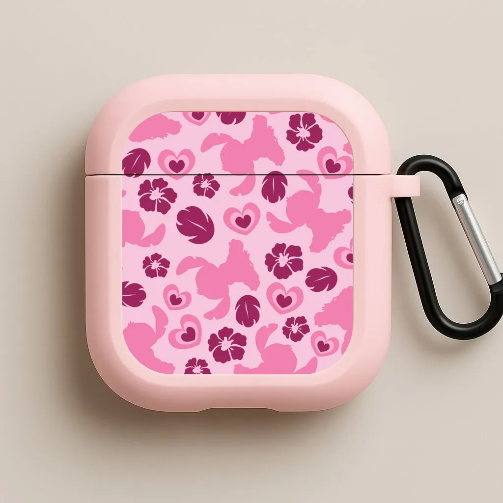 Pink Alien Silhouette Pattern AirPods Case anti collision soft silicone protector