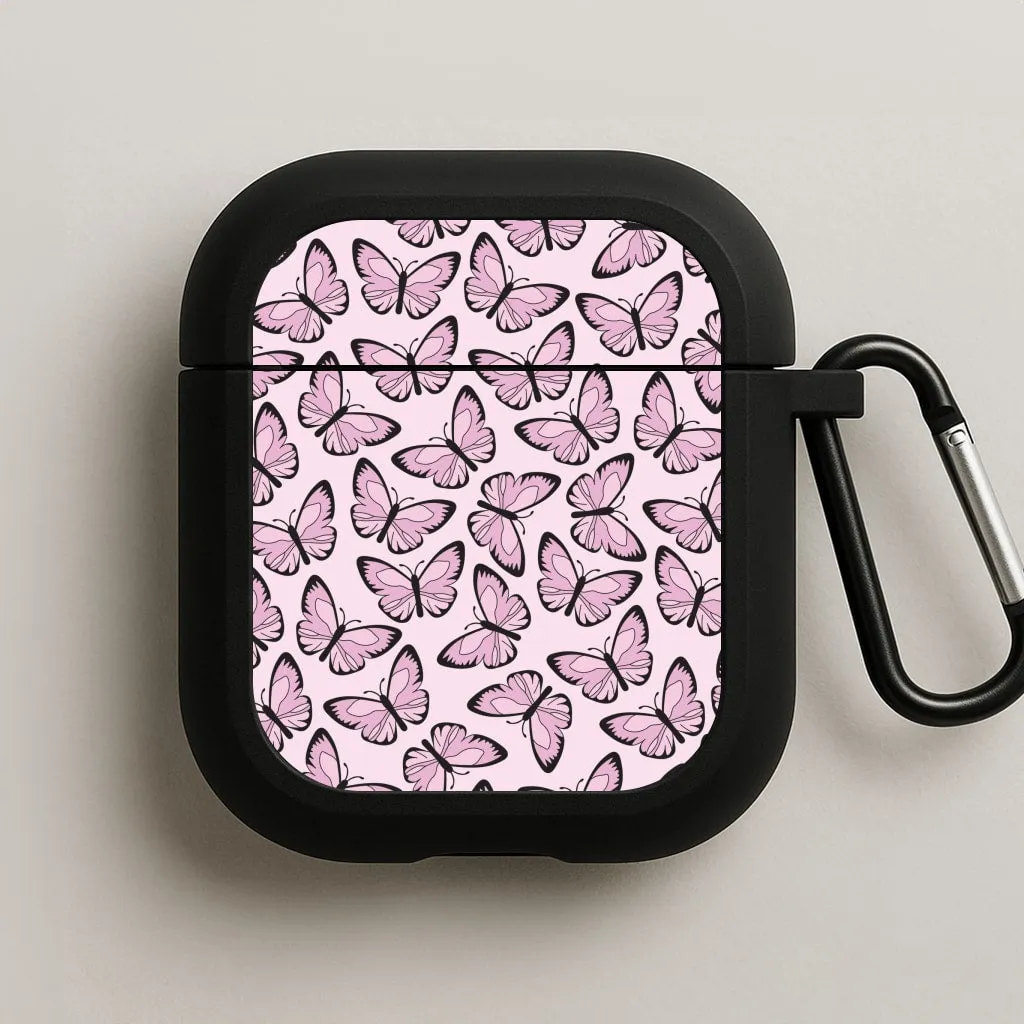 Pink And Black Butterfly - Butterfly Patterns AirPods Case Compact Travel Organizer Trendy Style Accessory