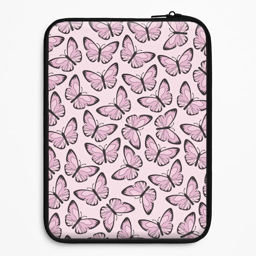 Printed Artwork Pink And Black Butterfly - Butterfly Patterns Laptop Sleeve