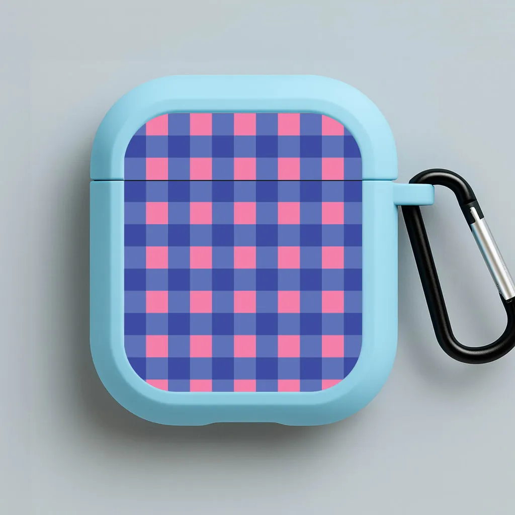 Charging Case Sleeve Cute Portable Pouch Pink And Blue Checkered Pattern AirPods Case
