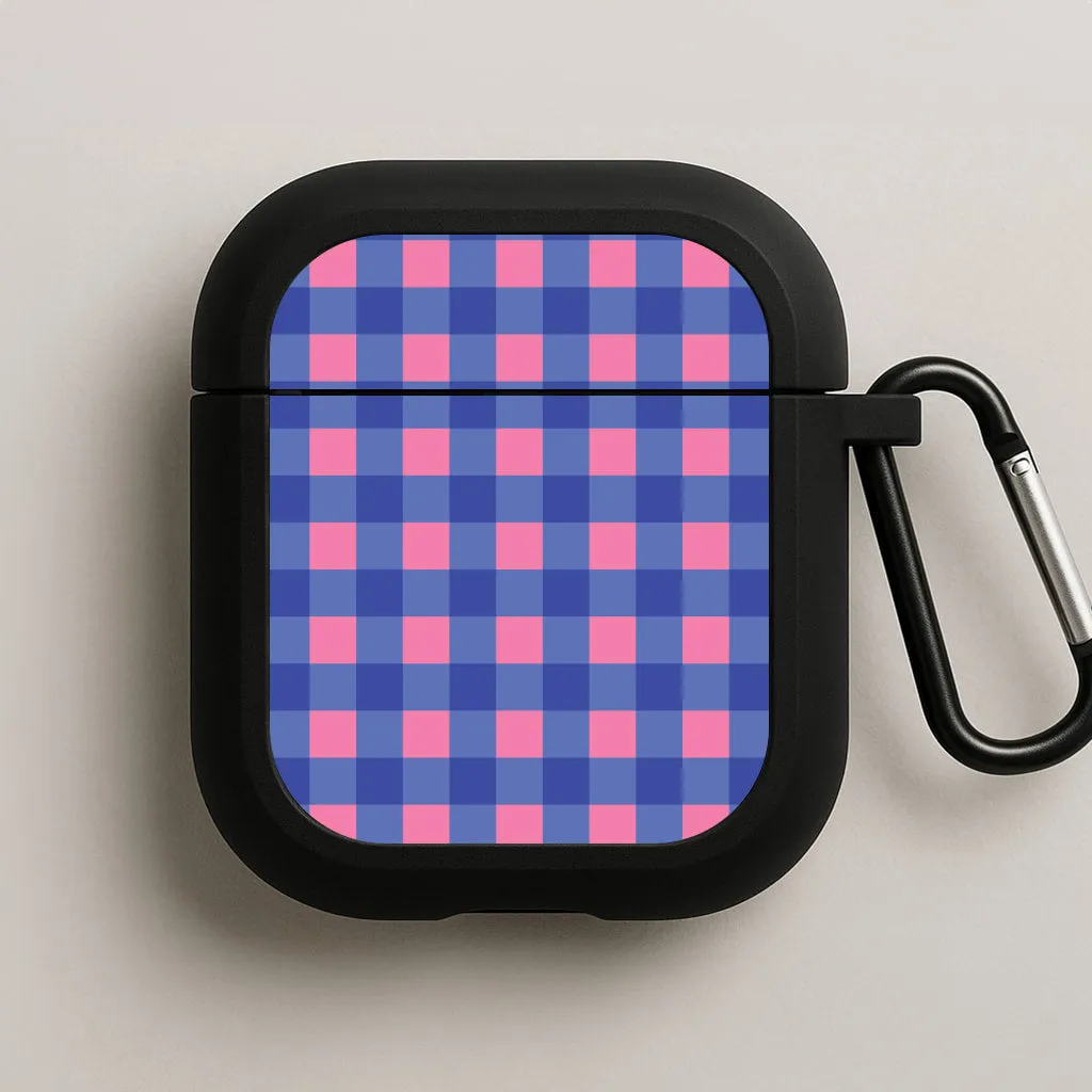 Pink And Blue Checkered Pattern AirPods Case portable neon travel protector