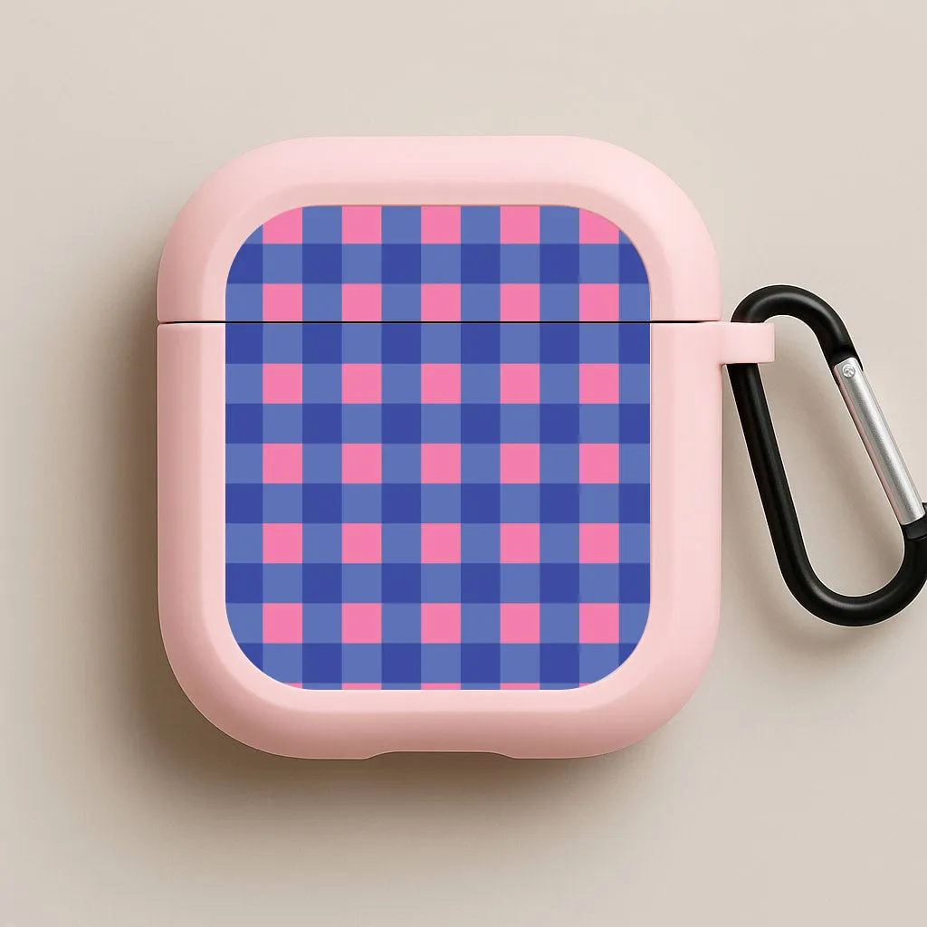 Pink And Blue Checkered Pattern AirPods Case vivid pattern travel airpods cover Anti Shock Bag