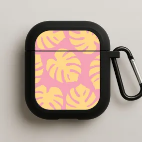 durable matte ergonomic protector vivid gradient soft touch airpods protector Pink And Yellow Summer Leaves Pattern AirPods Case