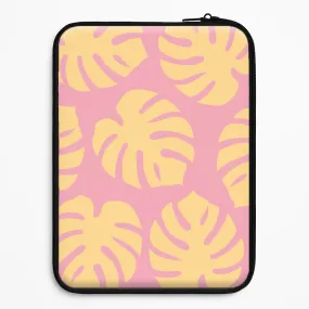High Durability Pink And Yellow Summer Leaves Pattern Laptop Sleeve