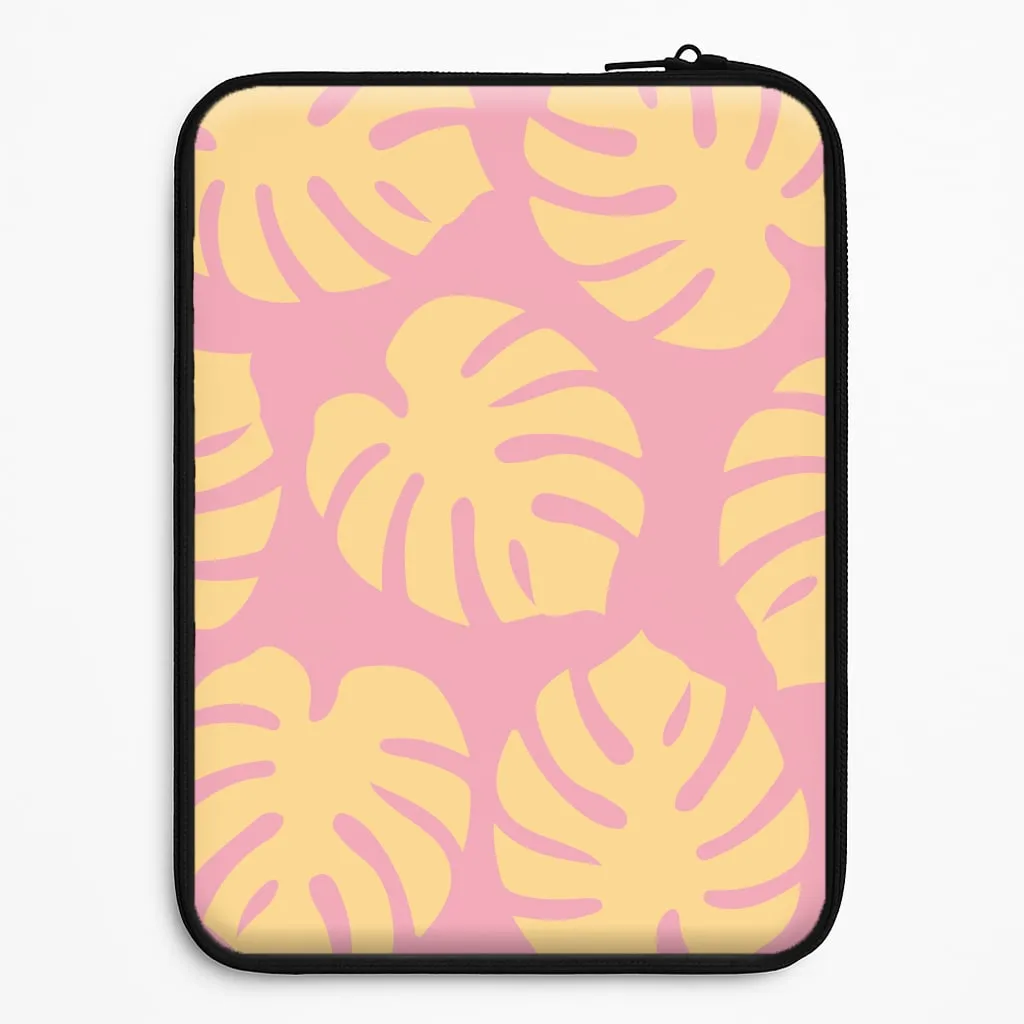 High Durability Pink And Yellow Summer Leaves Pattern Laptop Sleeve