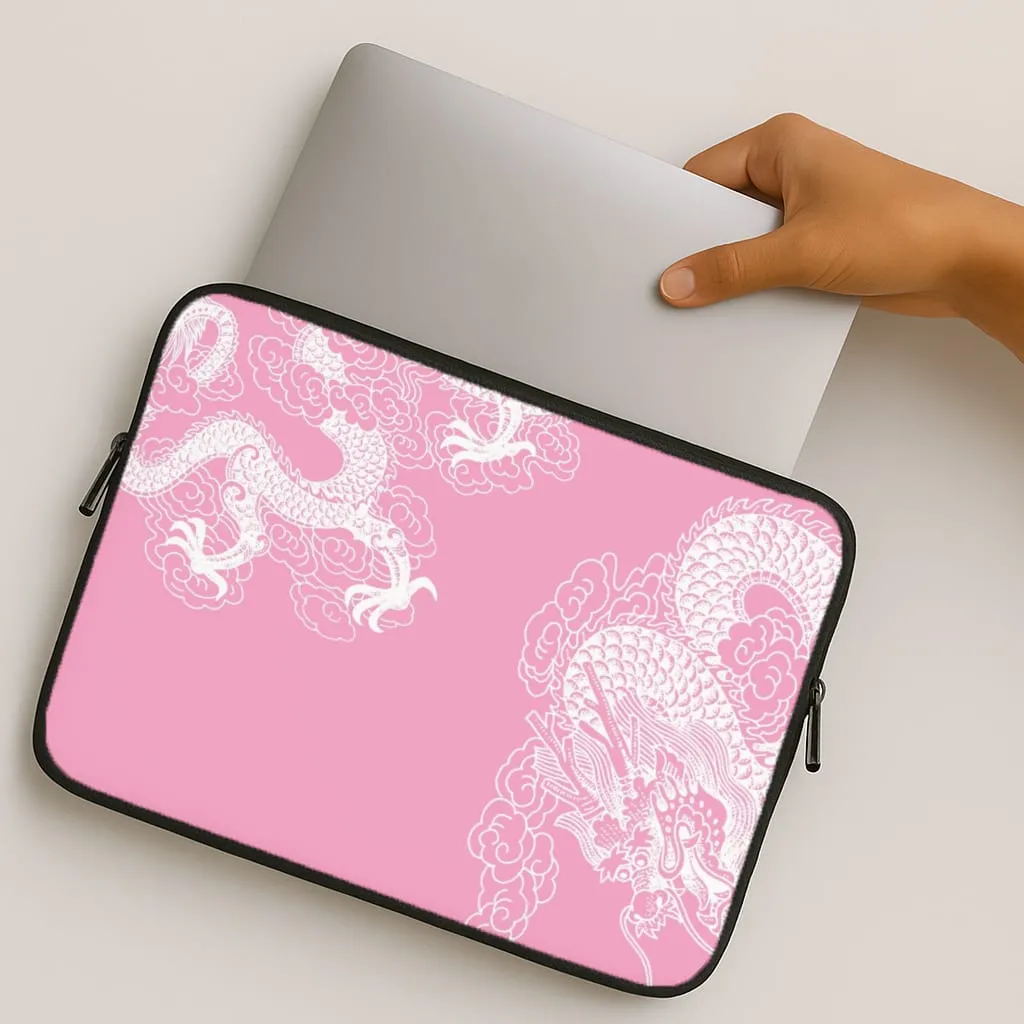 Refined Edge Drop Protection Pink Background Dragon Laptop Sleeve