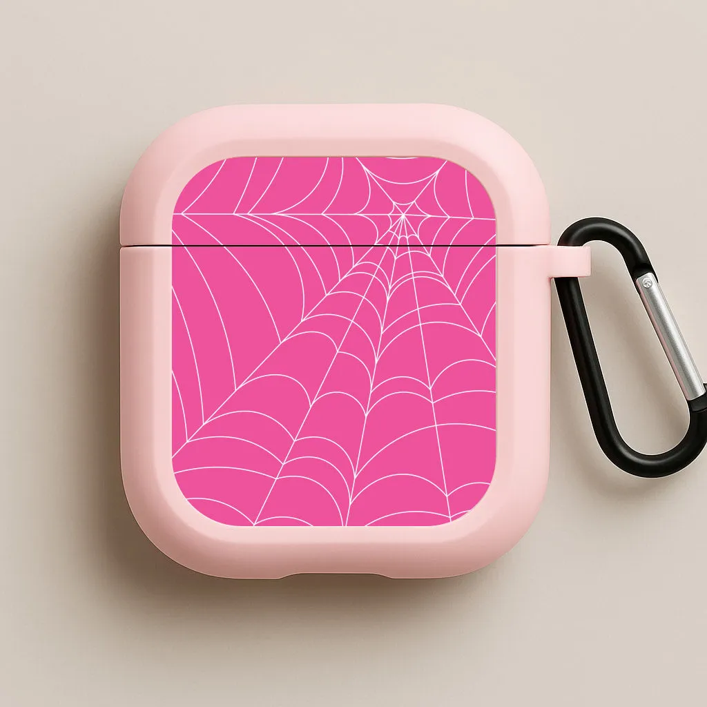 Pink Cobwebs Pattern AirPods Case Minimalist Compact Organizer Fashion Silicone Holder